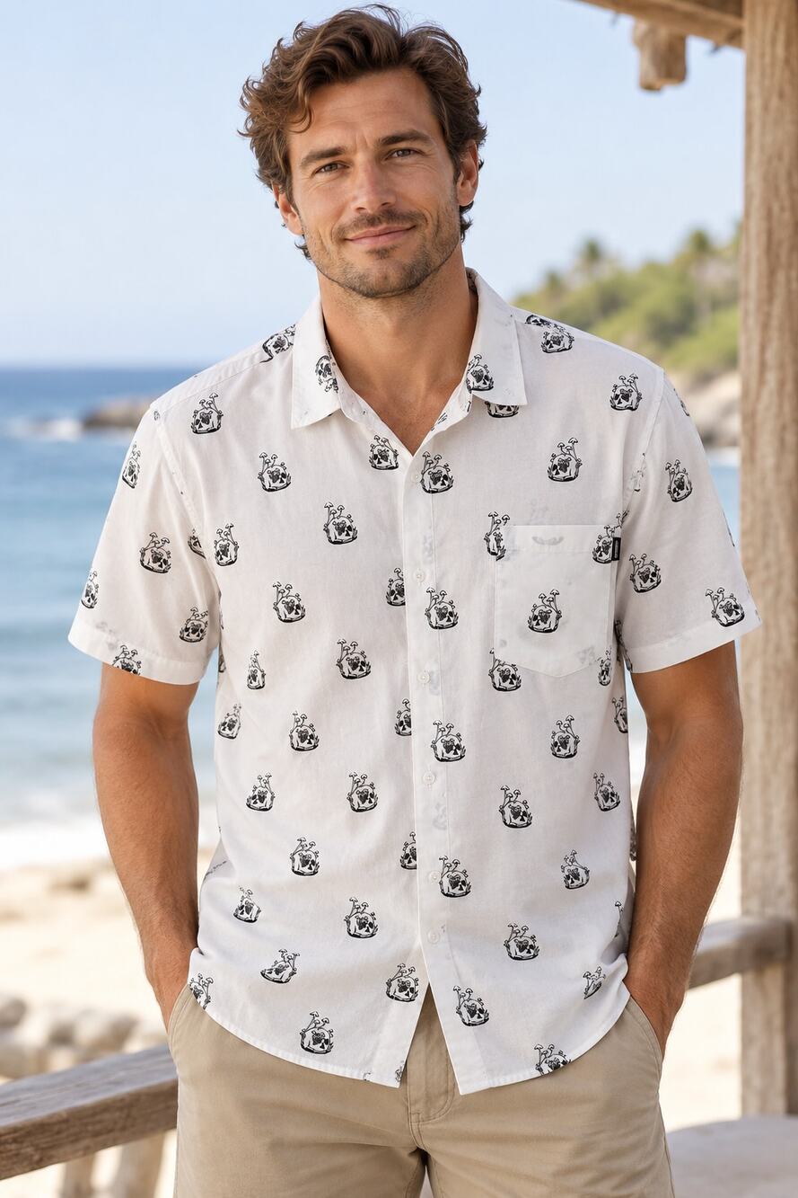 Molokai Surf Co. XL skulls mushrooms button up shirt Hawaiian